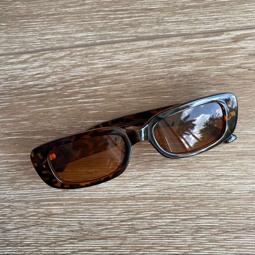 Rectangle Brown Tortoise Shell Acrylic Sunglasses - image 5